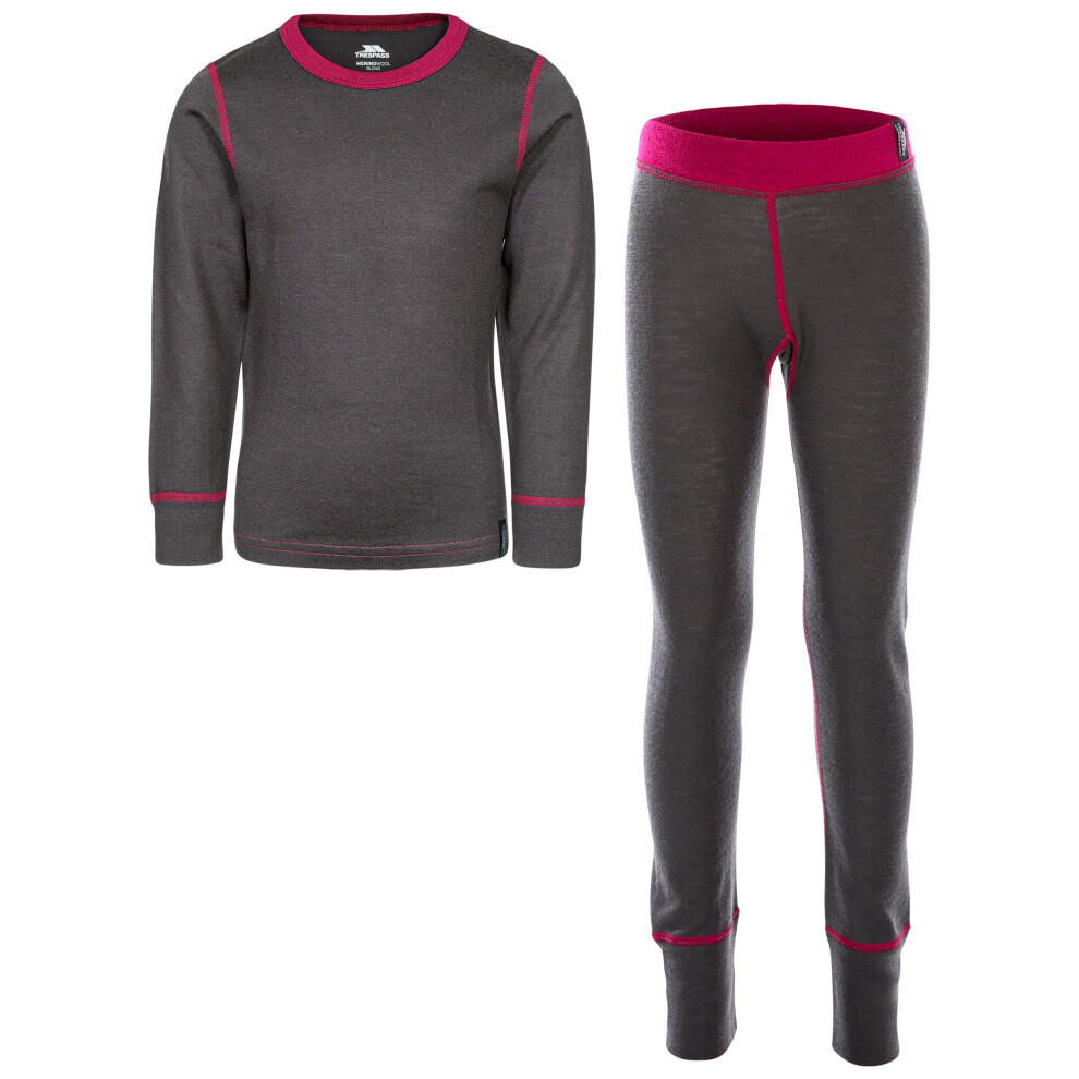 (7-8 Years, Dark Grey Cassis) Trespass Bamba Kids Thermal Base Layer Set