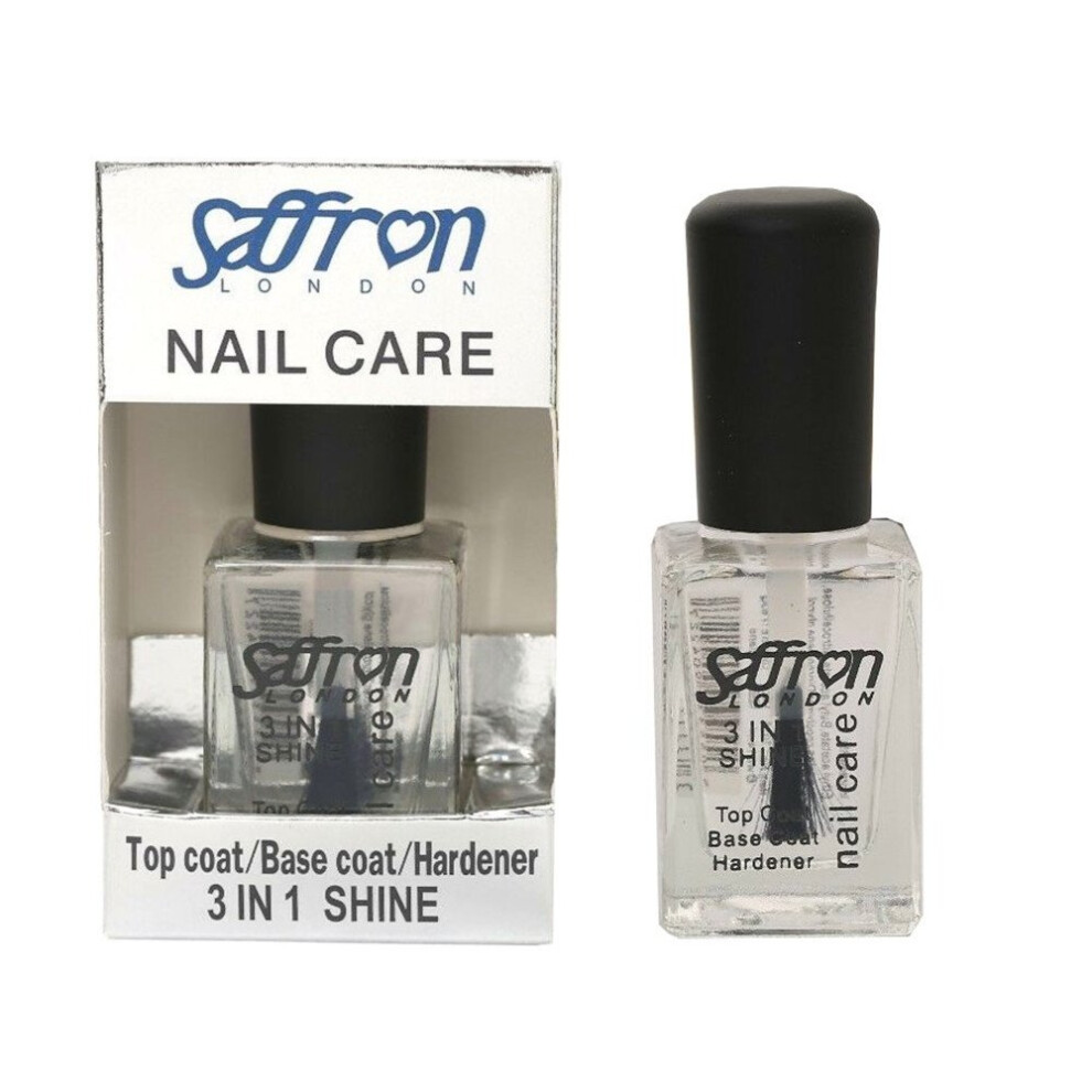 Saffron 3 in 1 Nail Care Shine Top Coat/Base Coat/Hardener