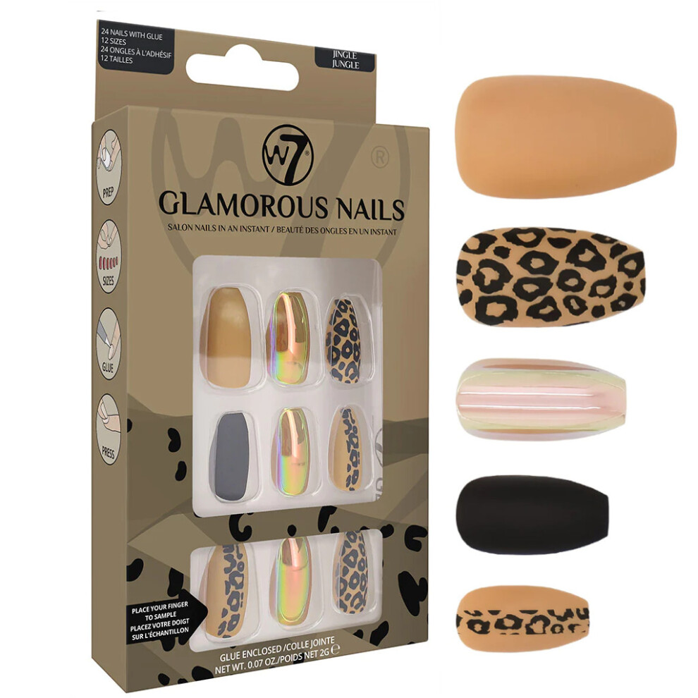 W7 Glamorous Nails - Salon Professional False Nails At Home - Glue Adhesive Included - Jingle Jungle