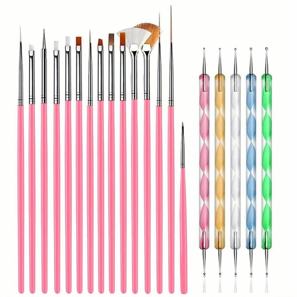 15pcs Acrylic Nail Brush Painting Pen & 5pcs Nail Dotting Tools Professional Nail Art Brushes Set for DIY & Professional Use