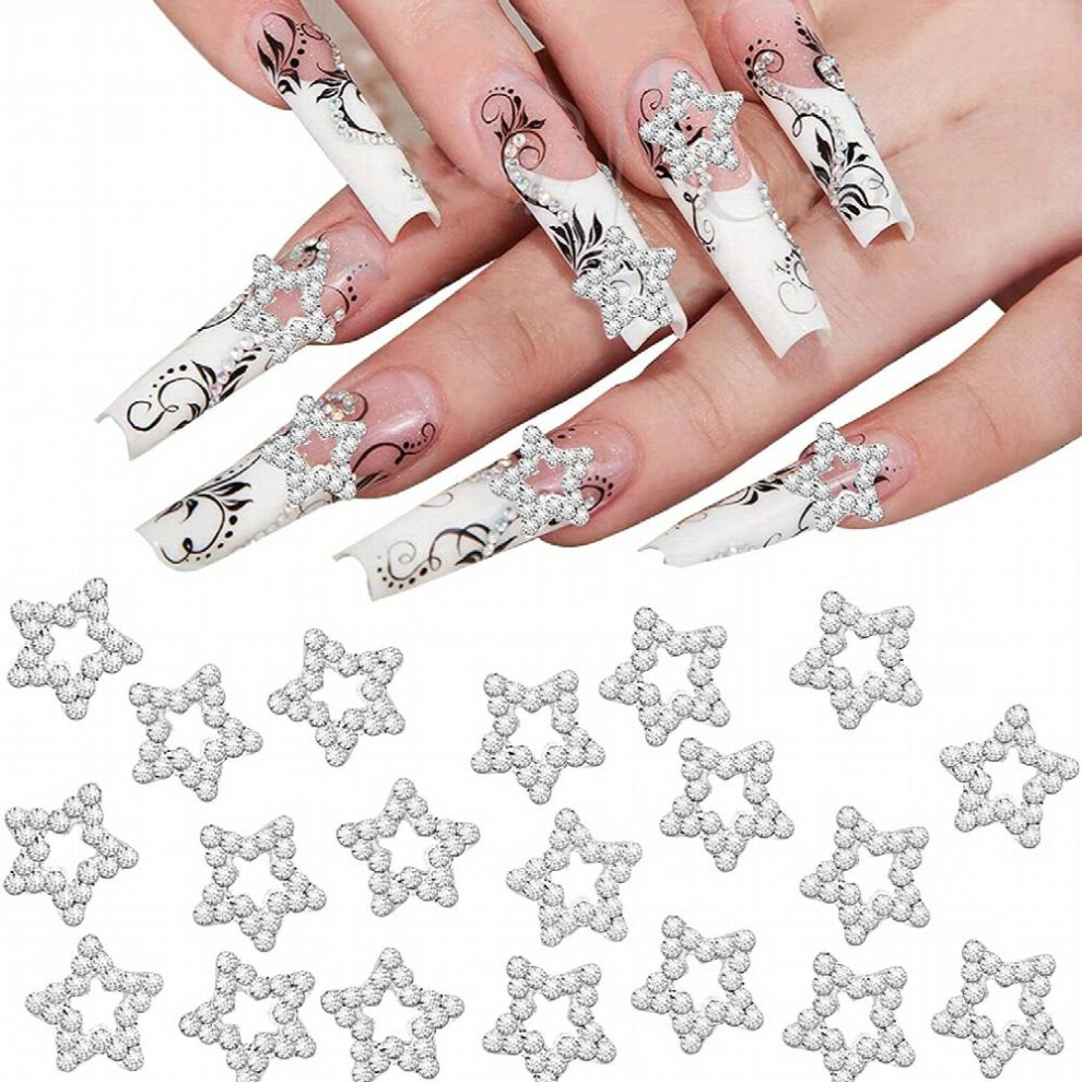 Silver 2Pcs 3D Star Nail Charms Rhinestones For Acrylic Nails Crystal Alloy Nail Jewels Diy Nail Decor Art Nail Gems Charms Nail Accessories