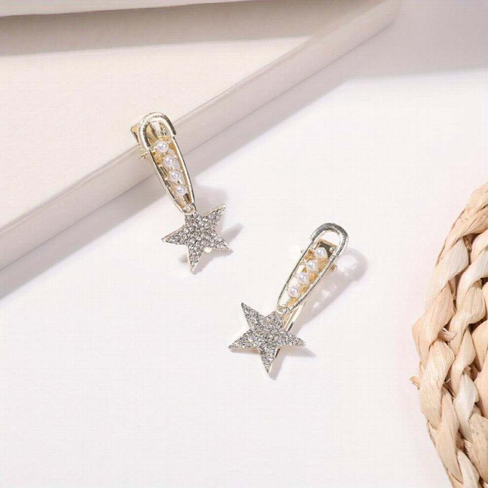 2pcs Sweet Rhinestone Hair Clip Star Shaped Duck Billed Clip Alloy Hair Clip For Side Hair Bang Braids Women Girls Sweet Hair Clip-image-OPC-PC2HD2R-NEW