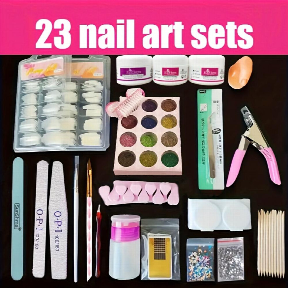 23 in 1 Acrylic Nail Kit for Beginners 12 Glitter Acrylic Powder Clear Pink Acrylic Powder Nails Extension Professional Nails Kit Acrylic Set Manicure