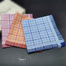 1pc Plaid Striped Handkerchief Classic Vintage Cotton Soft Hankies Sweat Absorbent Pocket Square Towel Random