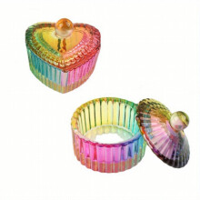 2 pieces Colorful Glass Dappen Dish with Lid Acrylic Liquid and Powder Nail Art Supplies Heart and Round Shape Perfect for Manicure Care and Nail Art