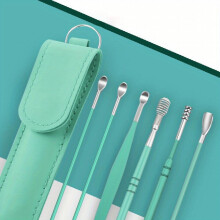 6 Pcs Earwax Removal Kit Innovative Spring Earwax Cleaner Tool Set Spiral Stainless Steel Ear Picks Cleaning Spoon With Leather