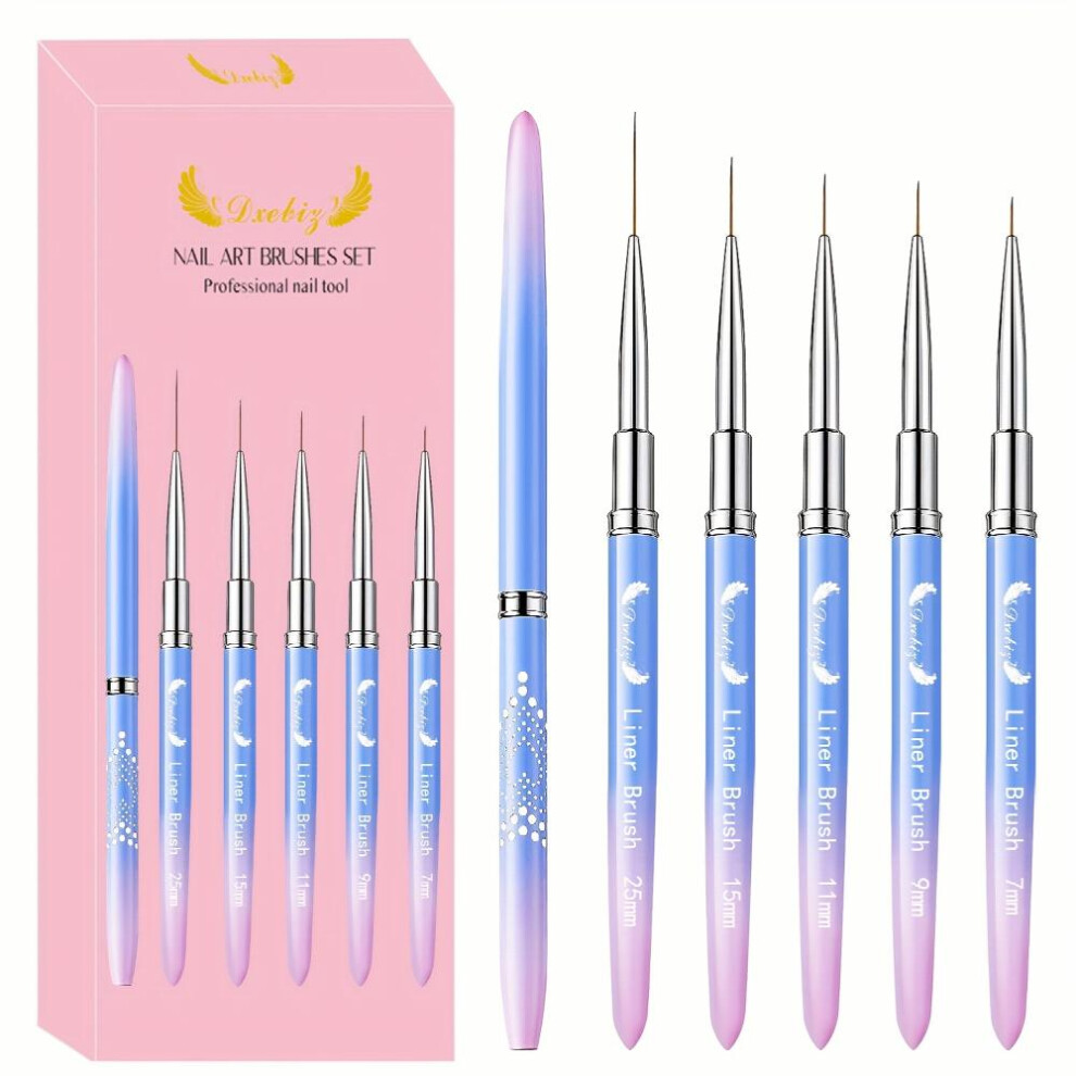 5Pcs Liner Nail Art Brushes For Acrylic Nails Liner Brushes For Nails With Neon Handles Mix Size 7mm 9mm 11mm 15mm 25mm Liner Nail Brushes Kit Thin De