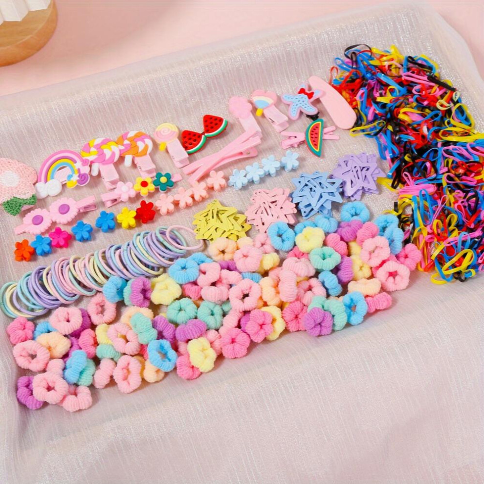 719pcs Candy Hair Accessories Set Cartoon Fruit Series Rubber Band Sweet Hair Clip Flower Mini Claw Clip For Braids Ponytail Girls Toddlers-image-OPC-PC2HFRB-NEW