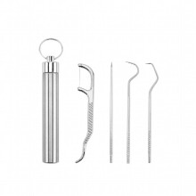Stainless Steel Toothpicks Pocket Set Portable Floss Pick Reusable Metal Toothpicks Tooth Cleaning Kit With Keychain Holder For Outdoor Picnic Camping