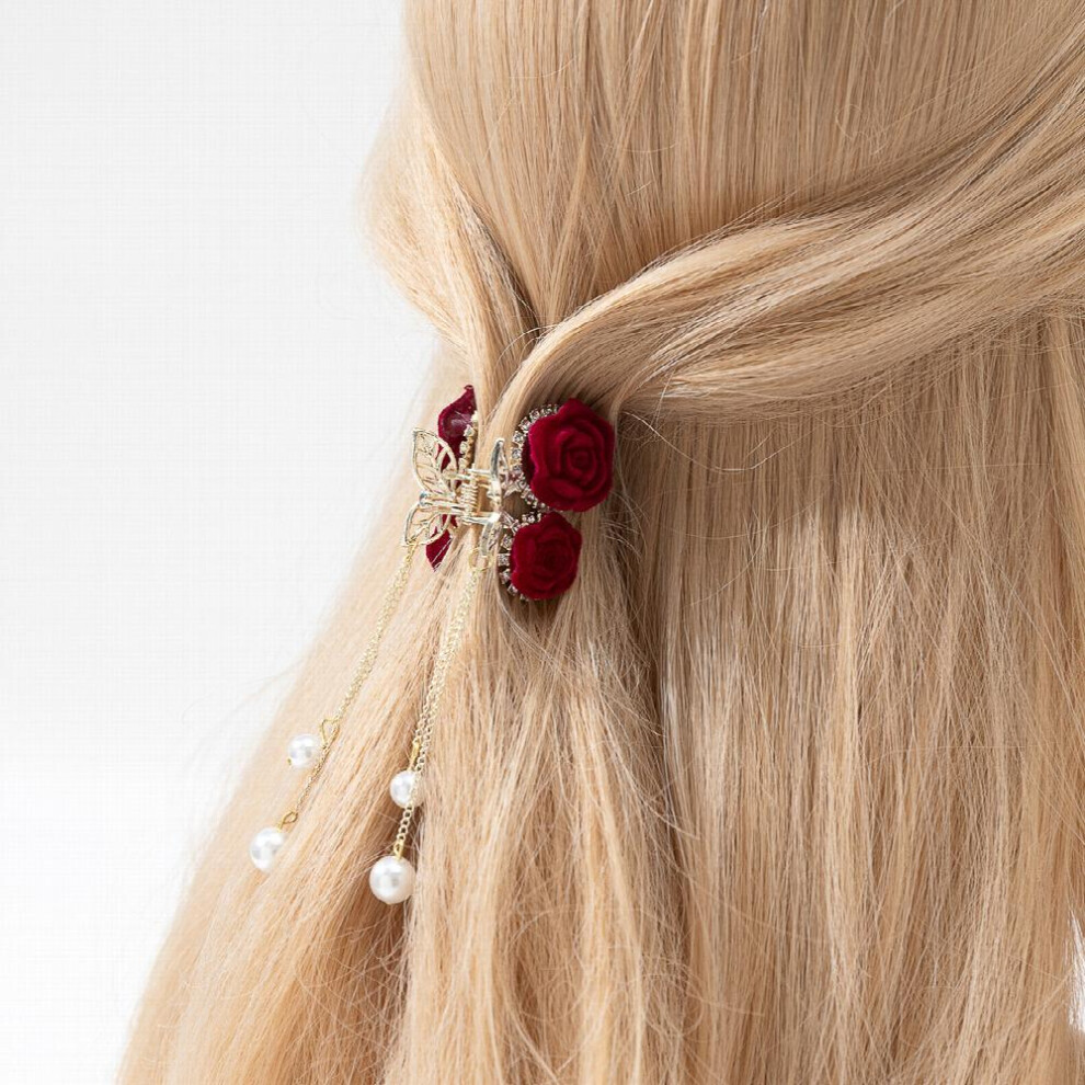 1pc Rose & Tassel Decor Hair Claw Mini Banana Clip Resin Hairgrip Non Slip Hair Accessory-image-OPC-PC2HG5V-NEW