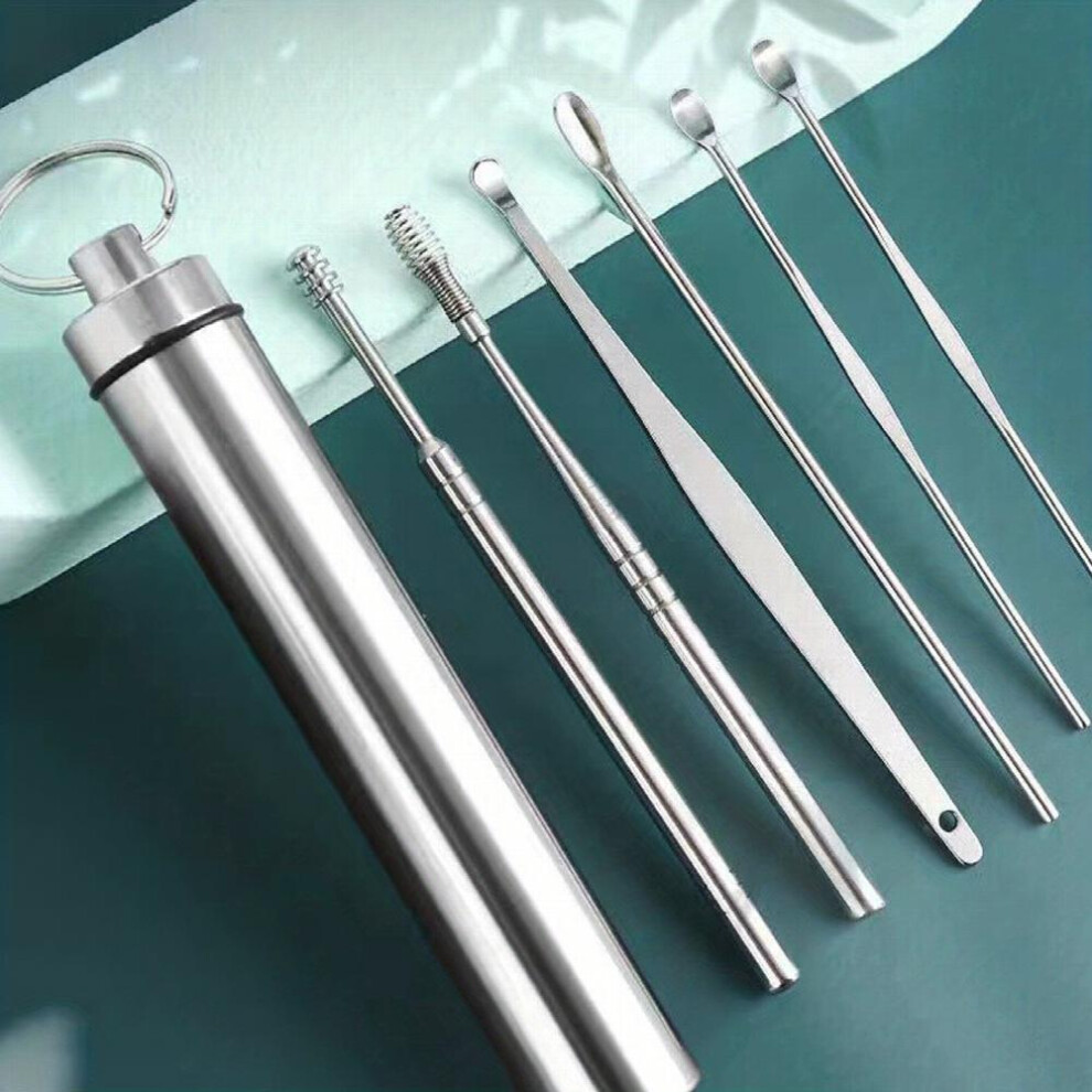 6Pcs Stainless Steel Ear Wax Remover Tool Earwax Collector Spiral Turn Ear Pick Earpick Ear Cleaner Spoon Ear Cleaning Tool Set