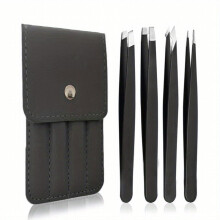 4pcs Tweezers Set Professional Stainless Steel Tweezers For Eyebrows Great Precision For Facial Hair Splinter And Ingrown Hair Removal With Storage Ba