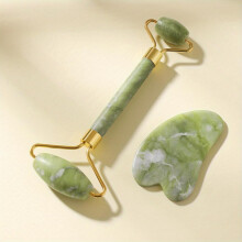 Gua Sha & Massage Stick Face Roller For Face Jade Roller And Gua Sha Set For Face Eyes Neck Body Self Care Facial Skin Care Massage Tools Green