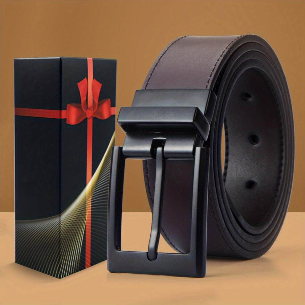 Mens Leather Belt Two in one Reversible Belt Business Casual Cowhide Man Belt With Rotated Buckle