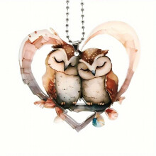1pc Car Interior Pendant 2 Owls In The Heart Acrylic Rearview Mirror Pendant Holiday Pendant