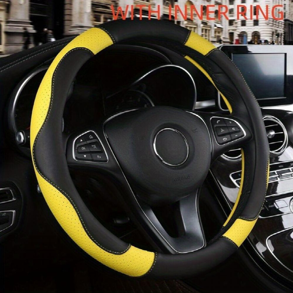 Faux Leather Steering Wheel Cover With Perforated Breathable Handle Cover Universal For All Seasons Round 885677460513