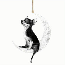 Car Rearview Mirror Pendant Dog Pendant Sitting On The Moon Teddy Puppy Hanging Ornament Keychain Pendant Christmas Decor