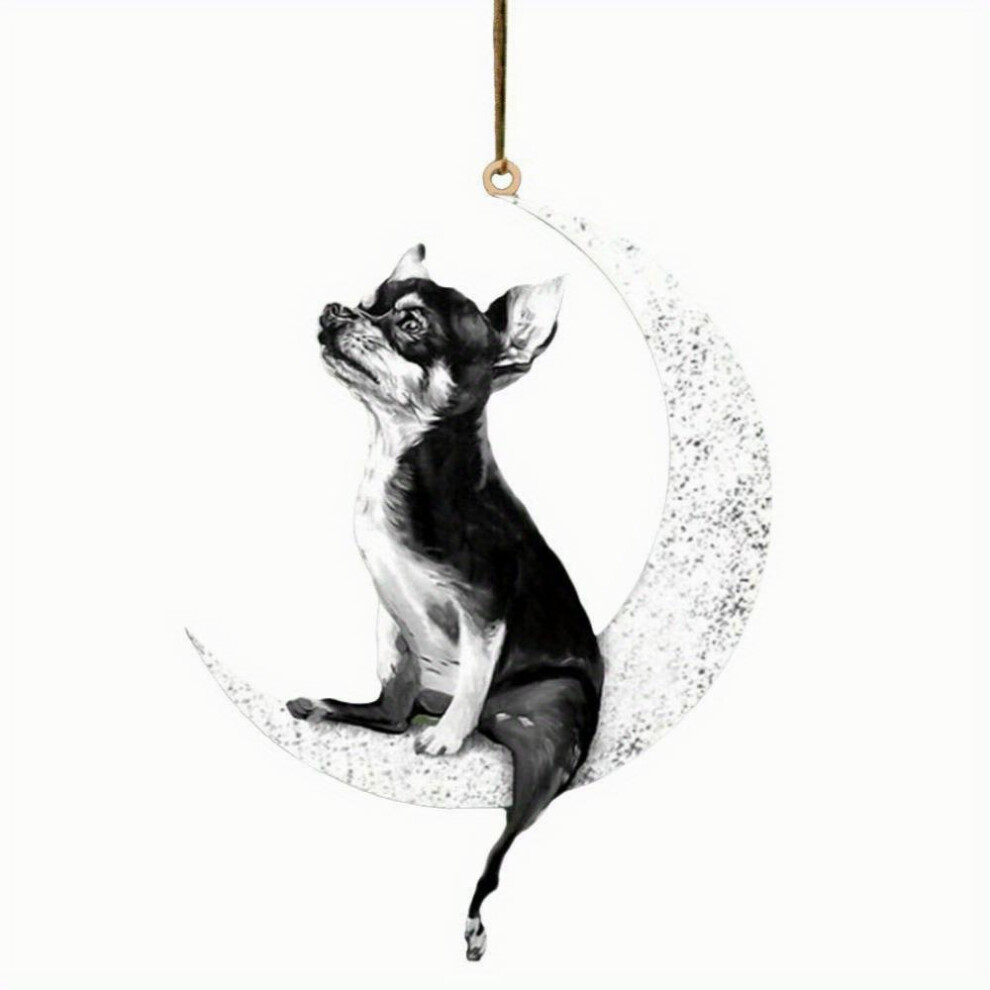 Car Rearview Mirror Pendant Dog Pendant Sitting On The Moon Teddy Puppy Hanging Ornament Keychain Pendant Christmas Decor 885677460544