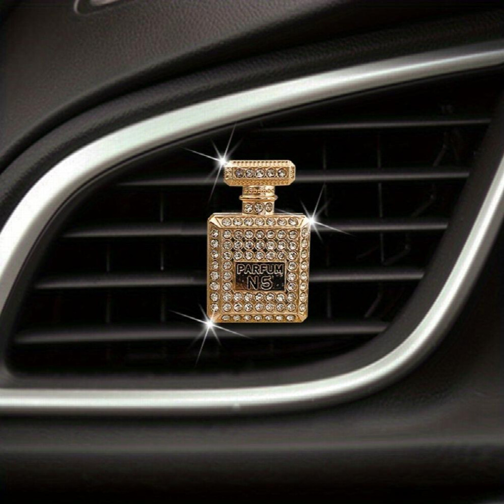 Car Air Outlet Perfume Clip High End Creative Rhinestone Inlaid Perfume Bottle Car Air Conditioner Mouth Fragrance Clip Car Interior Decoration 885677461275