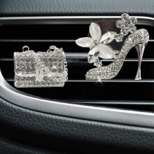 2 Pieces Of Artificial Crystal High Heels And Magic Bag Car Vent Clips Glamorous Rhinestone Car Accessories Female Car Interior