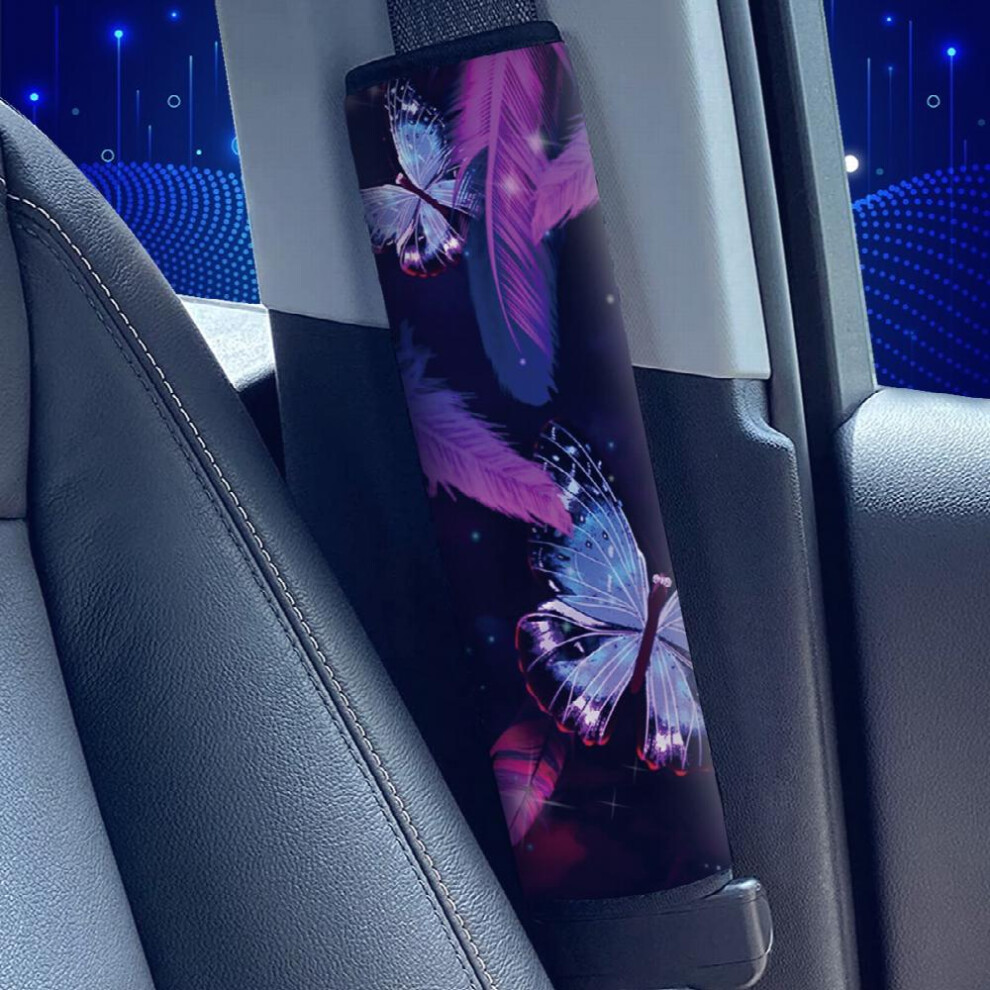 1Pc Feather Butterfly Print Car Seat Belt Cover Soft Safety Seatbelt Shoulder Pad Shoulder Protector For Auto Cars Accessories Purple 885677463453