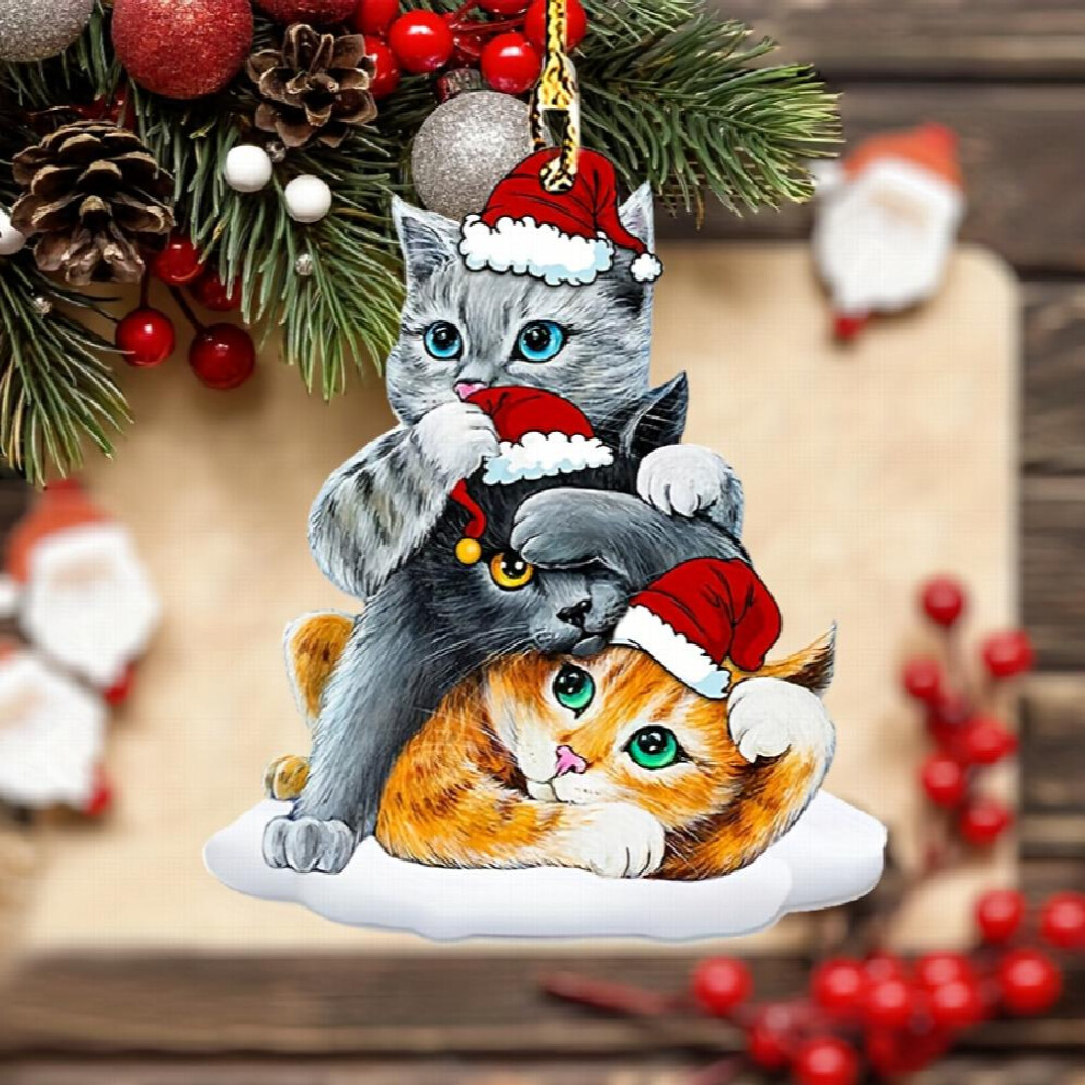 1Pc Cat Acrylic 2D Flat Decorative Pendant Car Rearview Mirror Decoration Pendant Christmas Tree Ornament Bag & Key Chain Accessories 885677465426