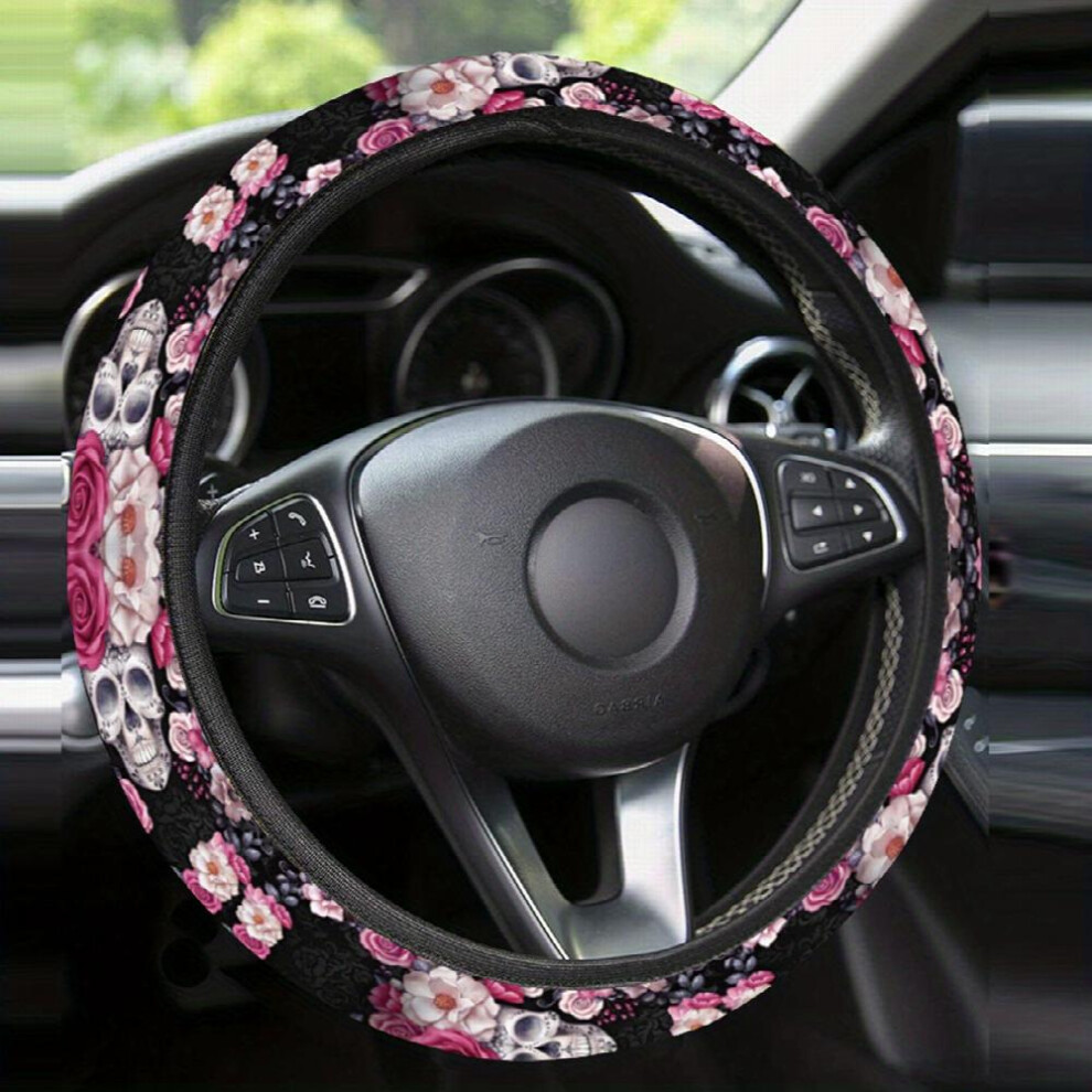 Flower Skull Print Steering Wheel Cover 885677465488