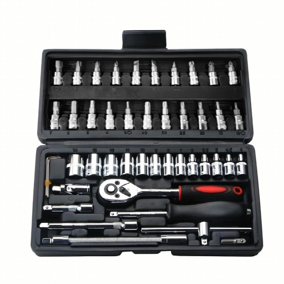 46Pcs Car Repair Tool Kit Ratchet Torque Wrench Spanner Screwdriver Socket Set Combo Perfect For Bicycle & Auto Repairing 885677466812