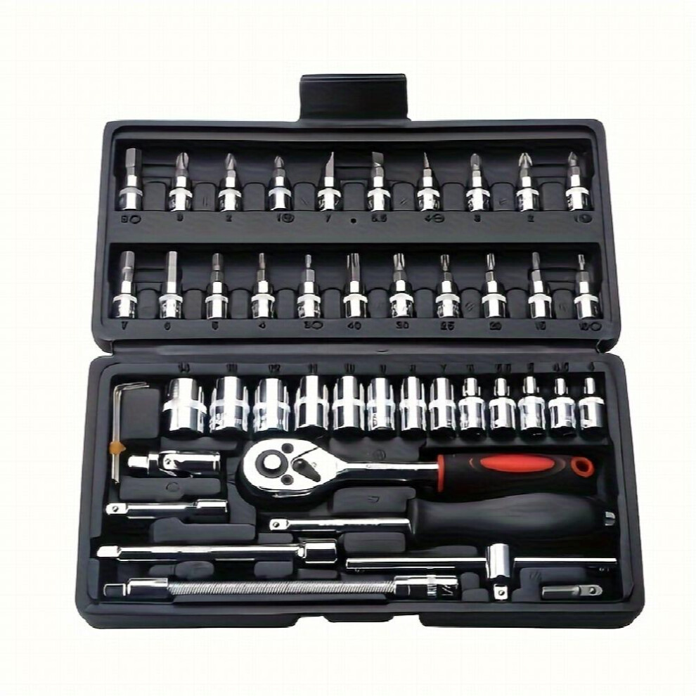 46Pcs Car Repair Tool Set Ratchet Torque Wrench Wrench Screwdriver Socket Combination Tool Kit Mechanical Tool Kit For Car Bike Repair Tools 885677466997