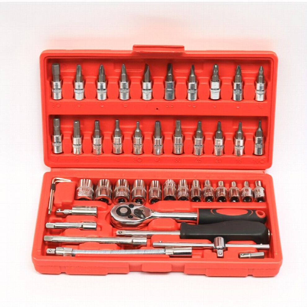 46Pcs Set 1 4 Inch Drive Socket Ratchet Wrench Set For Automotive Repair Household 885677467420