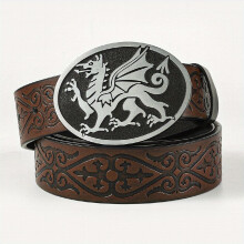 1pc Mens Casual Retro Embossed Erase Oval Pixiu Buckle