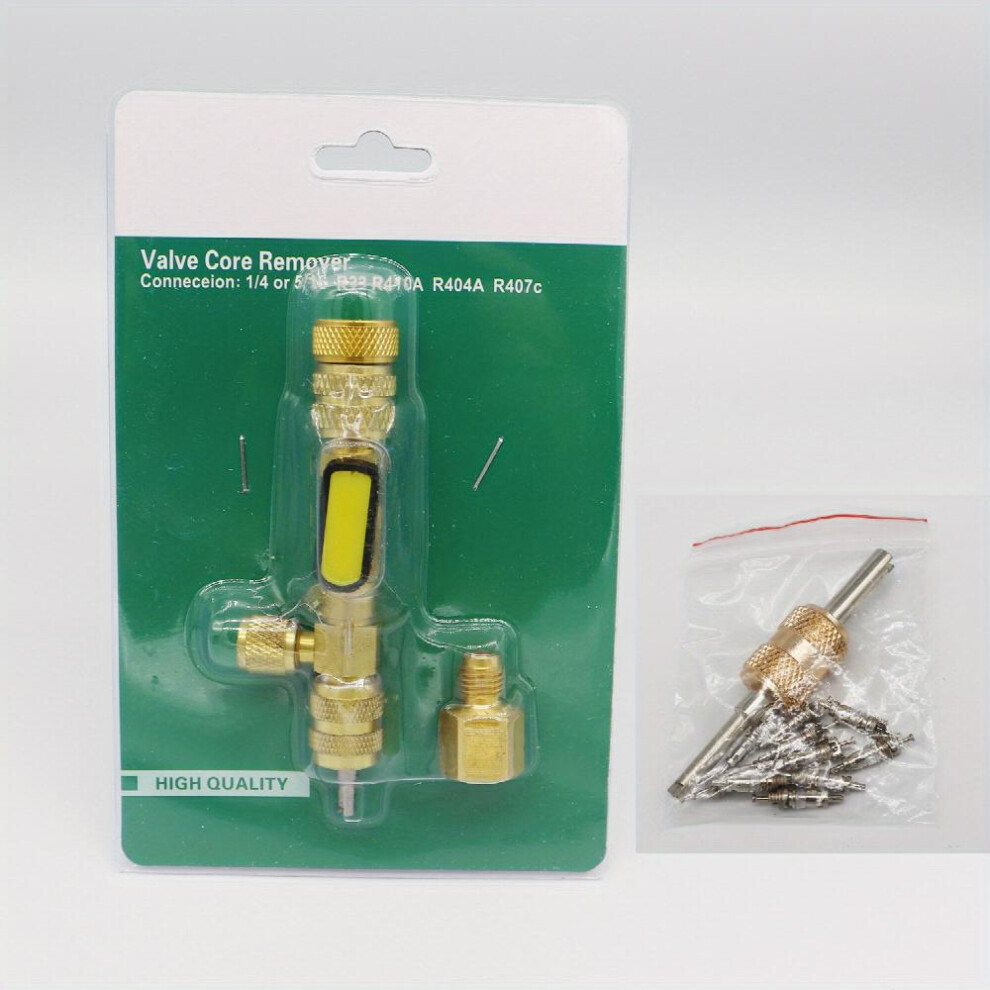 R410a R22 Valve Core Remover Installer Tool For R404a R407c R134a R12 R32 Hvac System With 10Pcs 5V1 Valve Cores And Double Head Valve Core Remover 885677488517