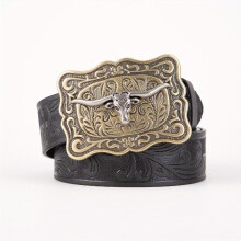 Cow Head Mens Leather Belt Retro Embossed Belt Western Cowboy Big Board Buckle Punk Style Leather Belt