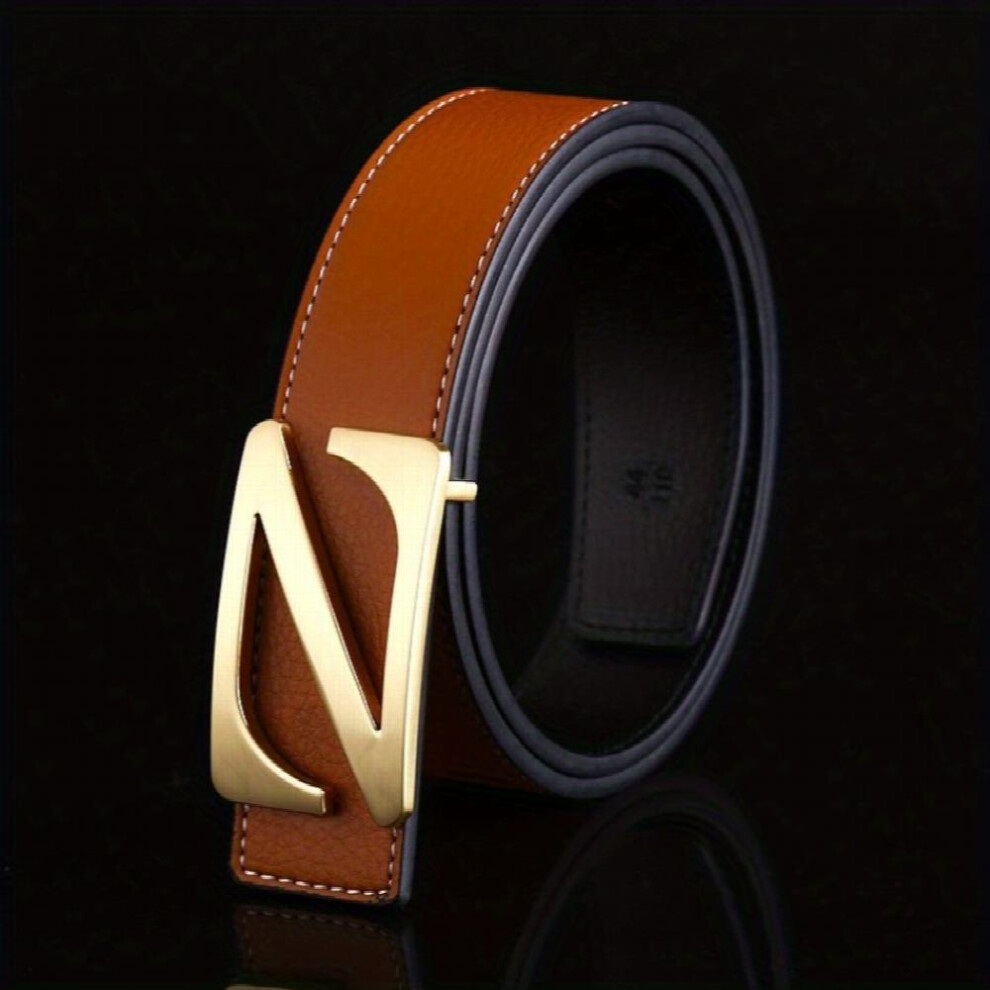 Mens Classic Leather Belt Letter Buckle Belt