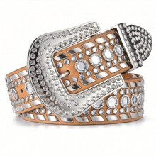 Rhombus Full Inlaid Artificial Diamond Punk Style Hip hop Decoration Wide Leather Belt Waistband