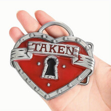 Unique Geometry Love Heart Lock Keyhole English Words TAKEN Metal Belt Buckle Couple Charms Clasp Western Cowboy Belt Accessory