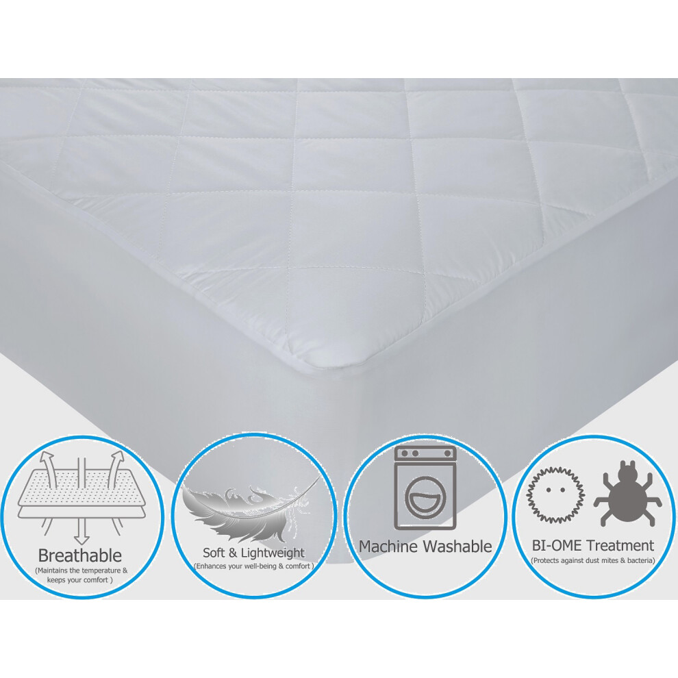 Quilted Mattress Protector Cover Non-Allergenic Topper Double Bed Fitted Cover