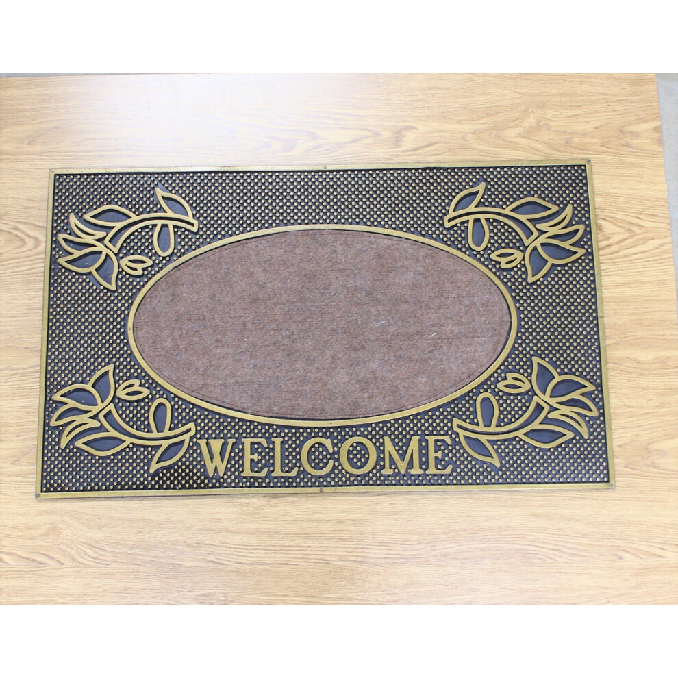 75x45cm Gold Welcome Design Classic Rubber Door Mat Entrance Rug Dirt Scraper