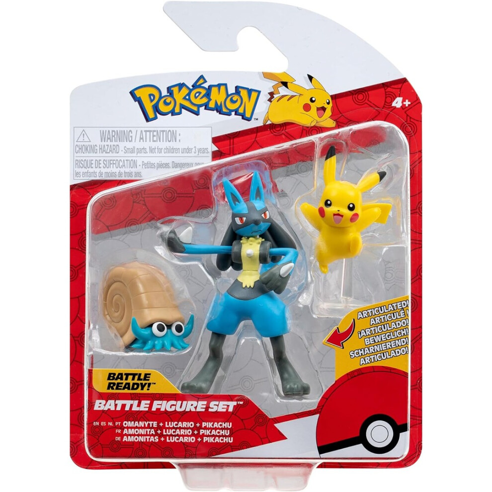 PokÃ©mon Battle Figure 3-Pack: Omanyte, Pikachu & Lucario