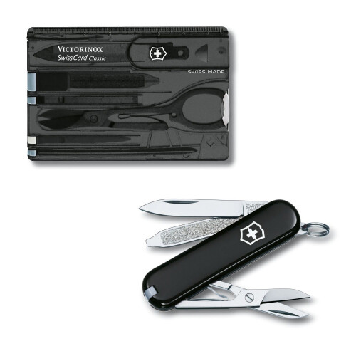 Victorinox (black) Victorinox Swiss Army knife and SwissCard bundle - multi function pocket tools