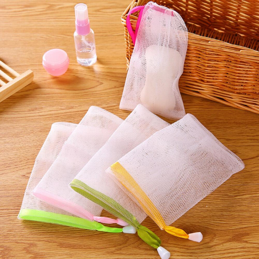 5Pcs Exfoliating Mesh Soap Pouch Foaming Net Soap Bags Drawstring Holder Bags Random