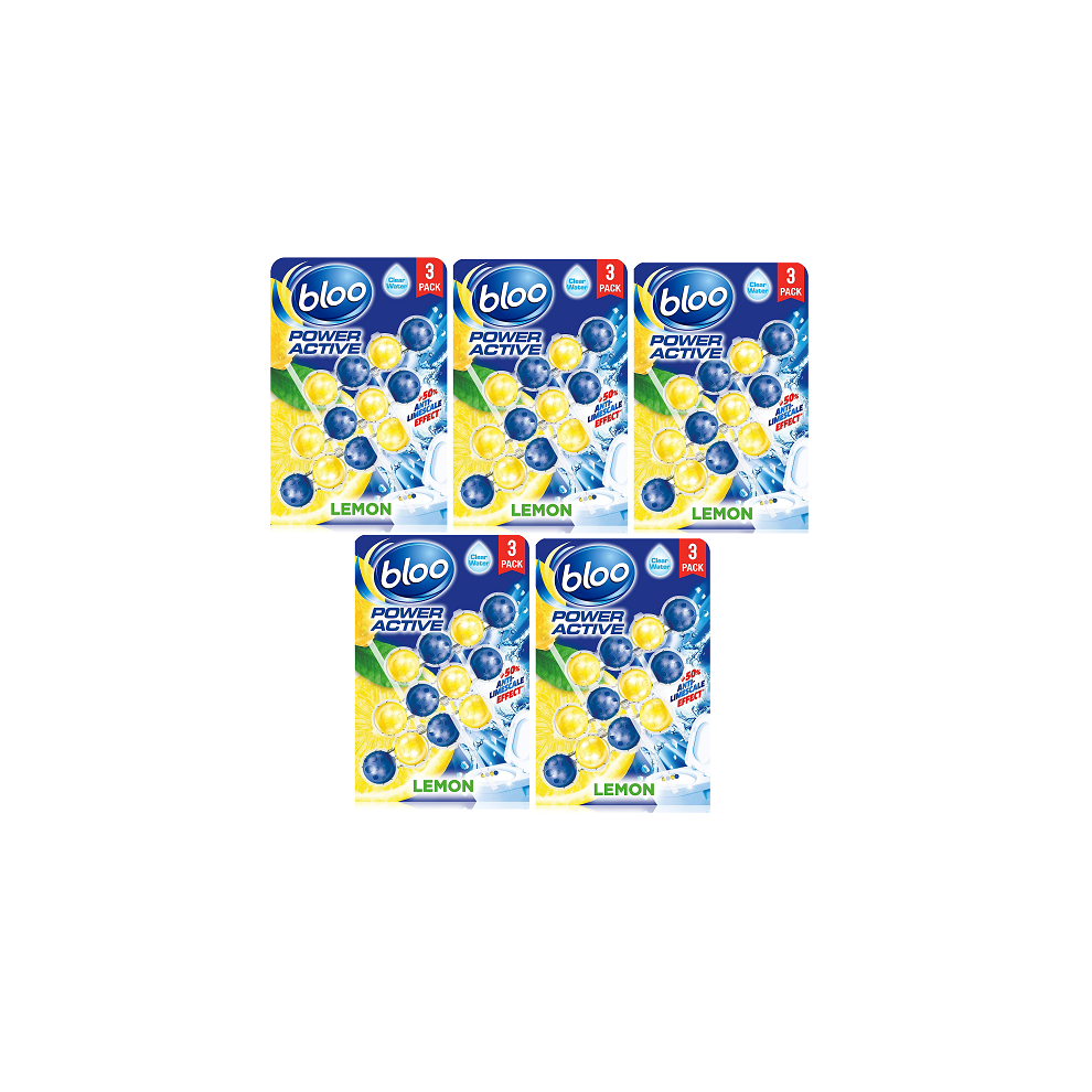 Bloo Power Active Trio Toilet Rim Block Lemon 5 Packs x  (3 x 50g)