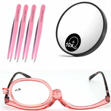 4PCS Tweezers 10x Magnifying Glass 2 in 1 Cosmetic Magnifying Glasses Rotating Lens Cosmetic Mirror Multifunctional PC Temple Bright Cosmetic Unisex M