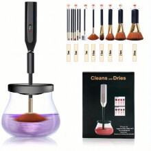 Time Saving Makeup Brush Cleaner & Dryer 8 Rubber Tube Sleeves Clean & Dry in 1 Minute