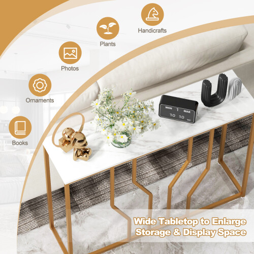 Costway 110cm Modern Console Table Faux Marble Narrow Entryway Table Accent Desk 1