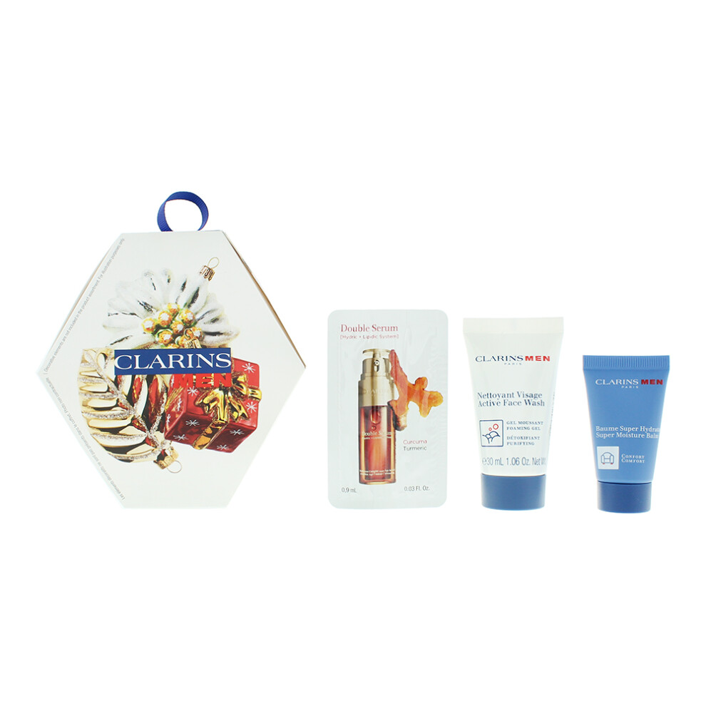 Clarins Men 3 Piece Gift Set Balm 12ml Face Wash 30ml Serum 0.9ml