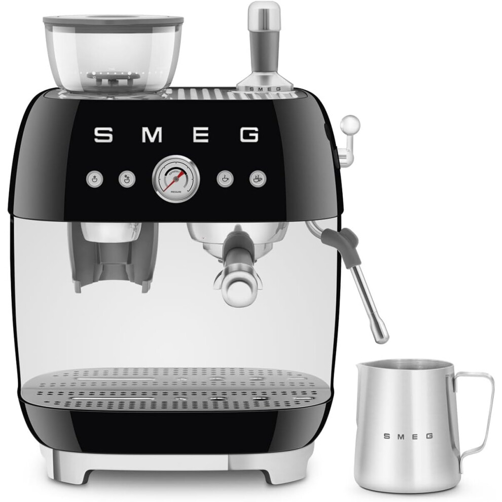 Smeg EGF03BLUK Espresso Coffee Machine with Grinder, 20 Bar Pump