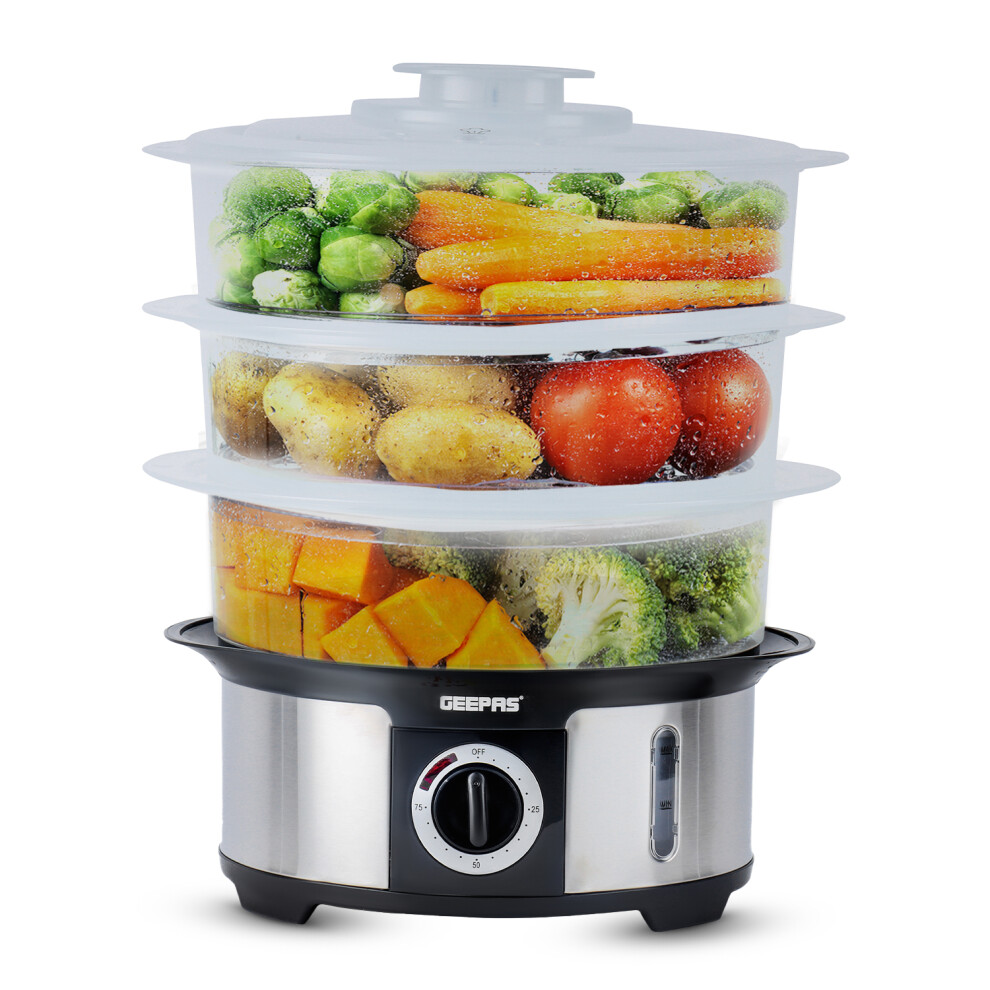 Geepas 12LHealthy Cooking 3Tier Food Rice Meat Vegetable Steamer,1000W
