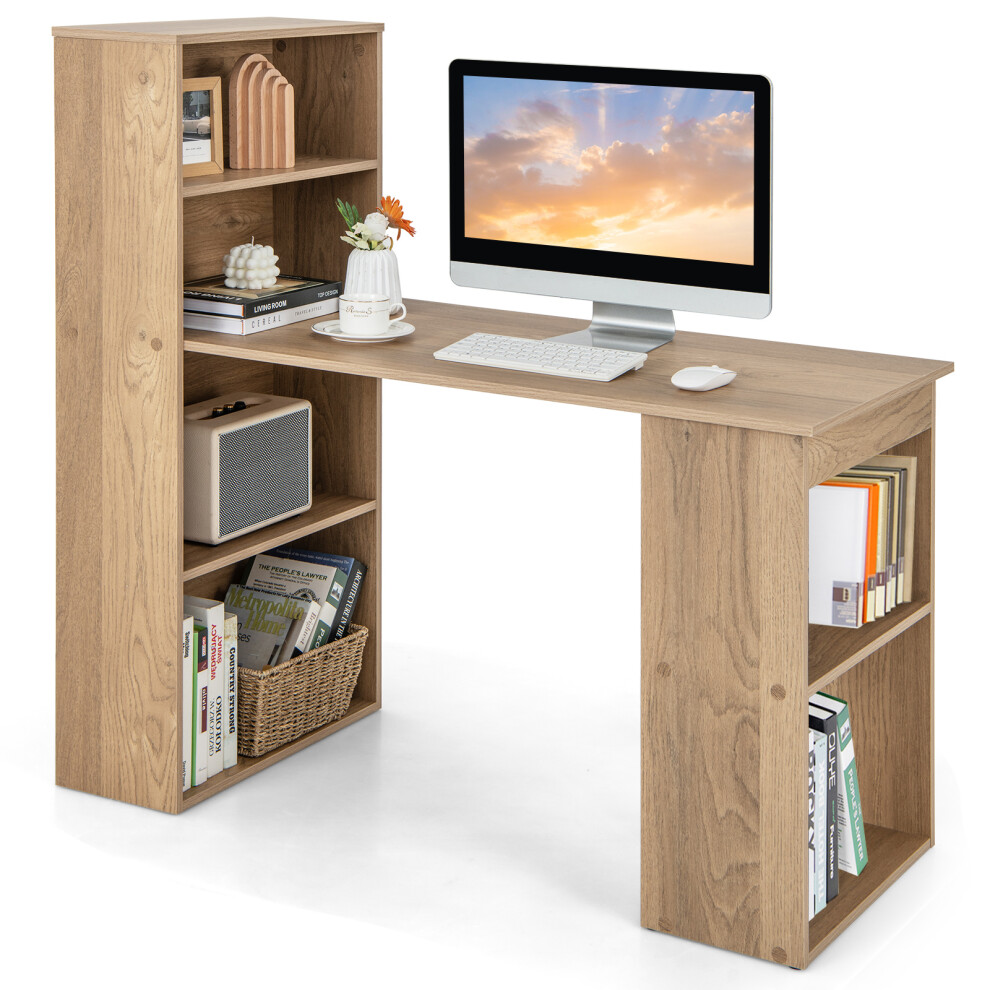 48"Computer Desk w/ Bookcase Modern Writing Desk w/ 6-tier Storage Shelves