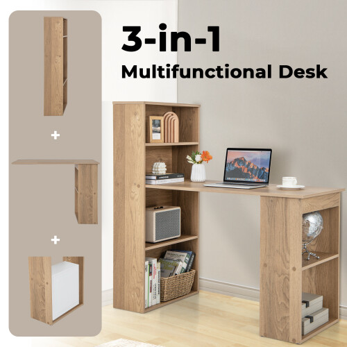 Casart 48"Computer Desk w/ Bookcase Modern Writing Desk w/ 6-tier Storage Shelves 1